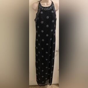 Papell Boutique Black Evening Dress with Silver Accents